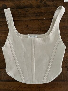Aritzia Babaton Cream Ribbed Square Neck Tank Top
